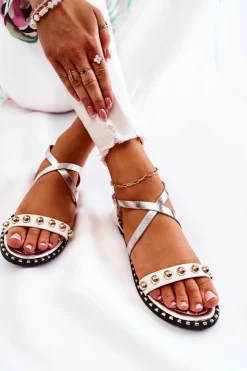 Hot Boto Modne Damskie Sandały Z Dżetami Biało-Srebrne Camalisa