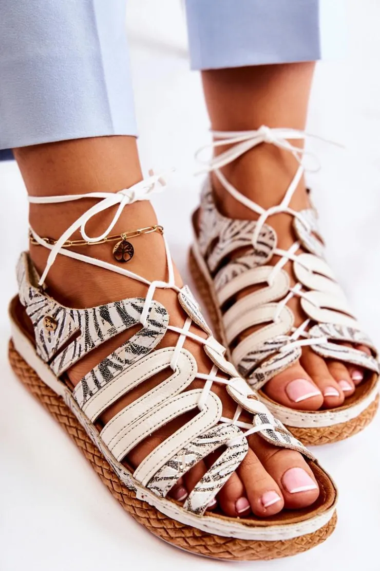 New Maciejka Modne Damskie Skórzane Sandały 05552-04 Beżowo-Czarne