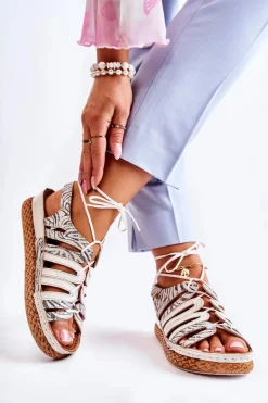 New Maciejka Modne Damskie Skórzane Sandały 05552-04 Beżowo-Czarne