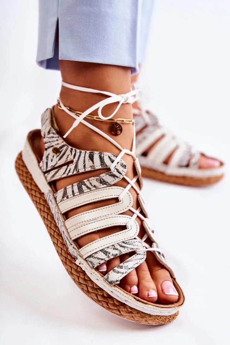 New Maciejka Modne Damskie Skórzane Sandały 05552-04 Beżowo-Czarne