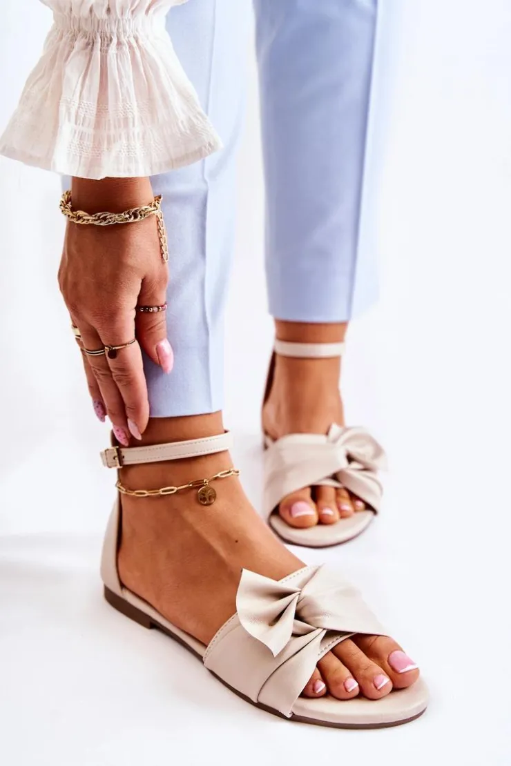 Best Evento Modne Damskie Skórzane Sandały Beżowe Astana