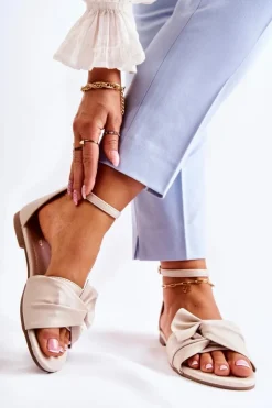 Best Evento Modne Damskie Skórzane Sandały Beżowe Astana