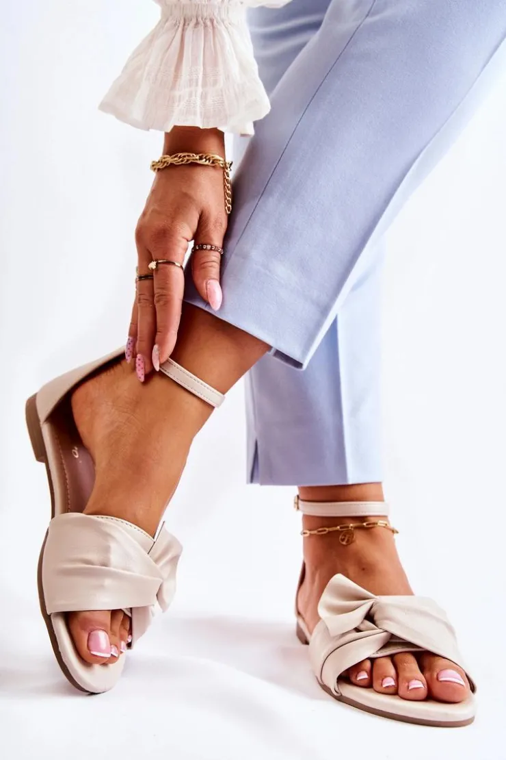 Best Evento Modne Damskie Skórzane Sandały Beżowe Astana