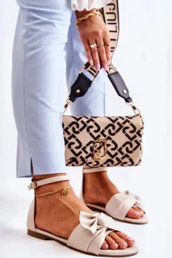 Best Evento Modne Damskie Skórzane Sandały Beżowe Astana