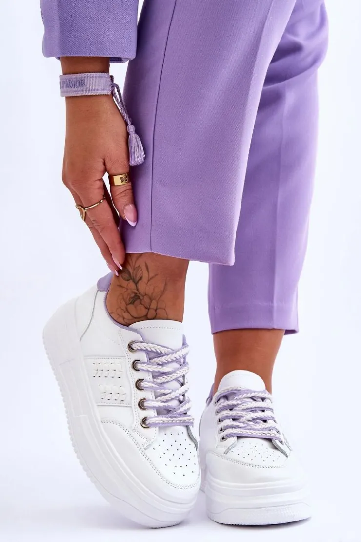 New Boto Modne Damskie Sneakersy Na Platformie Biało-Fioletowe Claribel