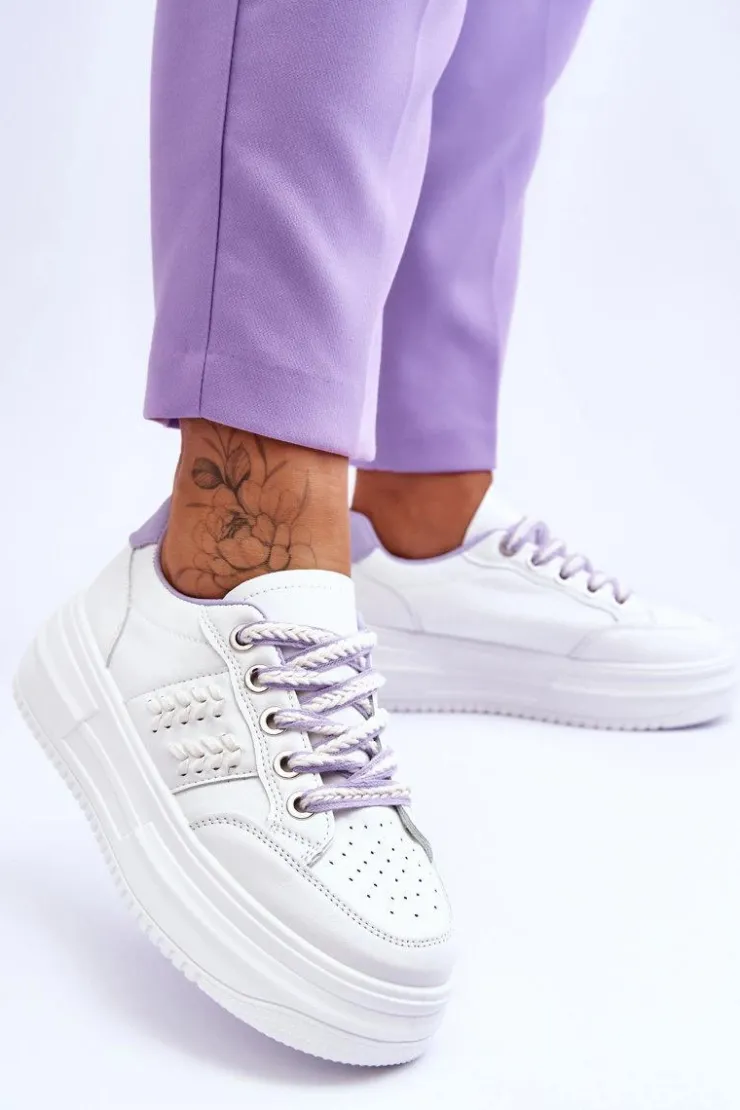 New Boto Modne Damskie Sneakersy Na Platformie Biało-Fioletowe Claribel