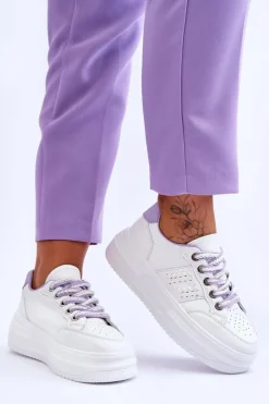 New Boto Modne Damskie Sneakersy Na Platformie Biało-Fioletowe Claribel