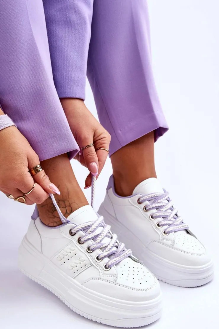 New Boto Modne Damskie Sneakersy Na Platformie Biało-Fioletowe Claribel