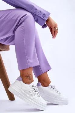 New Boto Modne Damskie Sneakersy Na Platformie Biało-Fioletowe Claribel