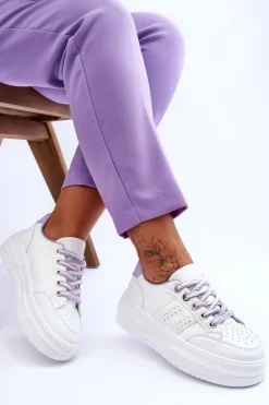 New Boto Modne Damskie Sneakersy Na Platformie Biało-Fioletowe Claribel