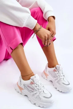 Damskie Boto Modne Damskie Sneakersy Na Platformie Biało-Różowe Biko