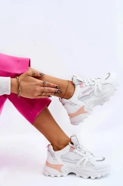 Damskie Boto Modne Damskie Sneakersy Na Platformie Biało-Różowe Biko