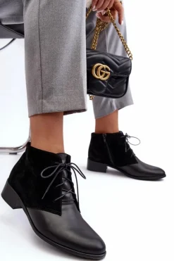 New Boto Modne Damskie Sznurowane Botki Czarne Kefora