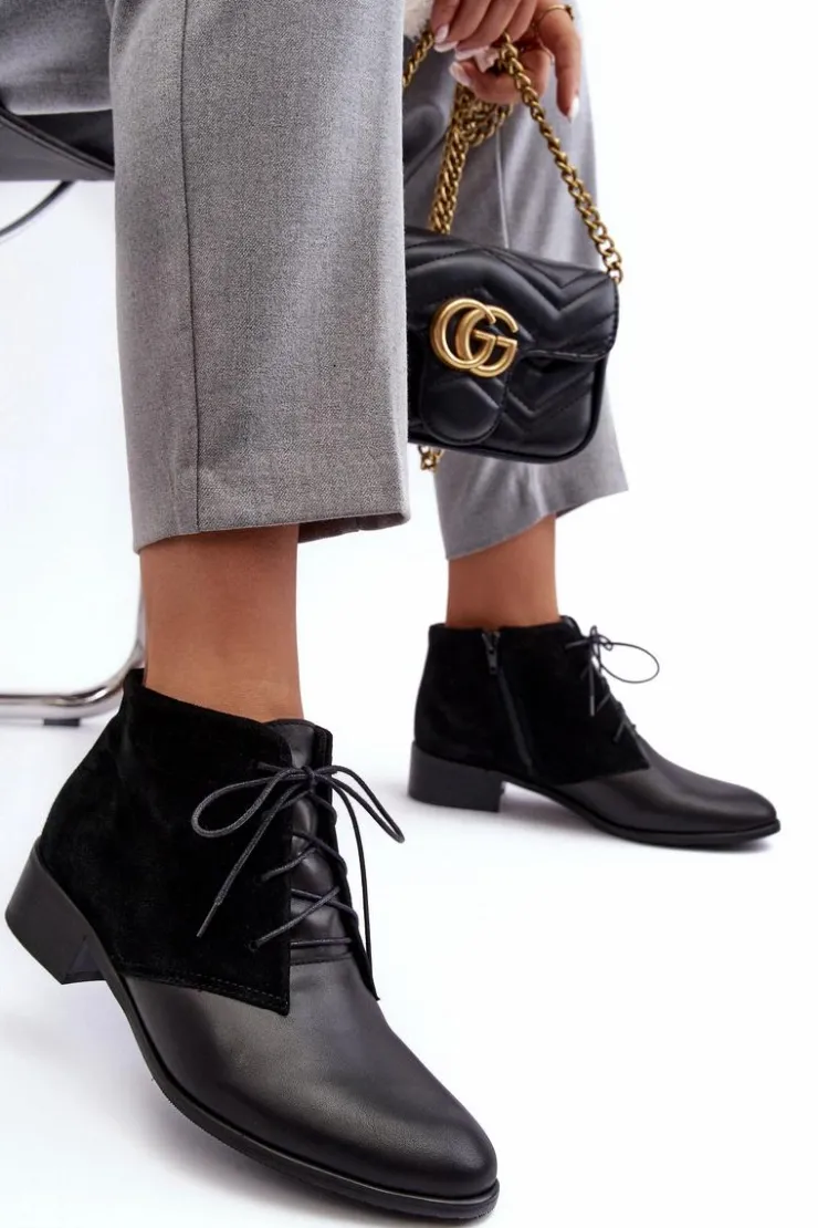 New Boto Modne Damskie Sznurowane Botki Czarne Kefora