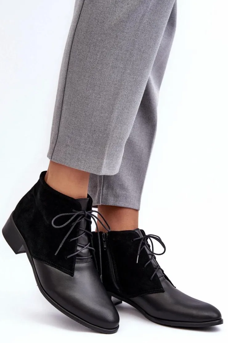 New Boto Modne Damskie Sznurowane Botki Czarne Kefora