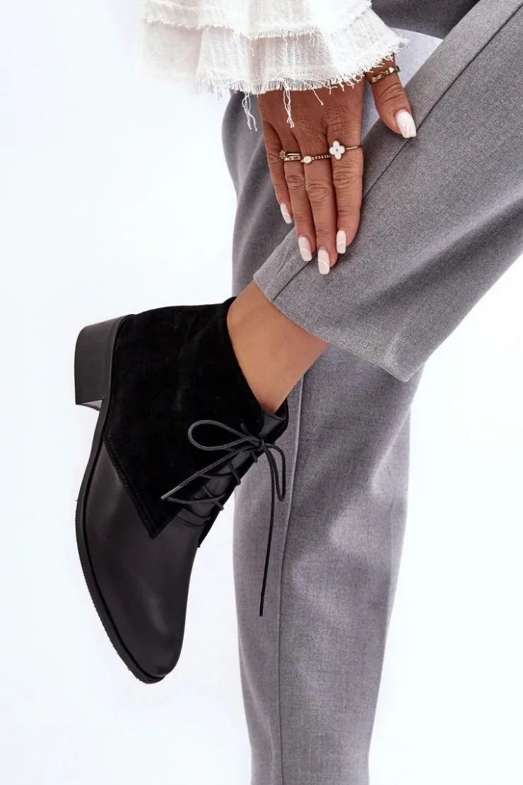 New Boto Modne Damskie Sznurowane Botki Czarne Kefora