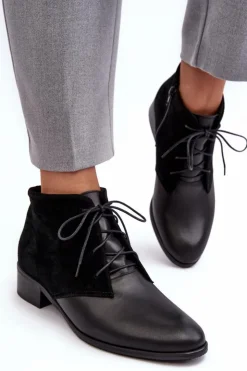 New Boto Modne Damskie Sznurowane Botki Czarne Kefora