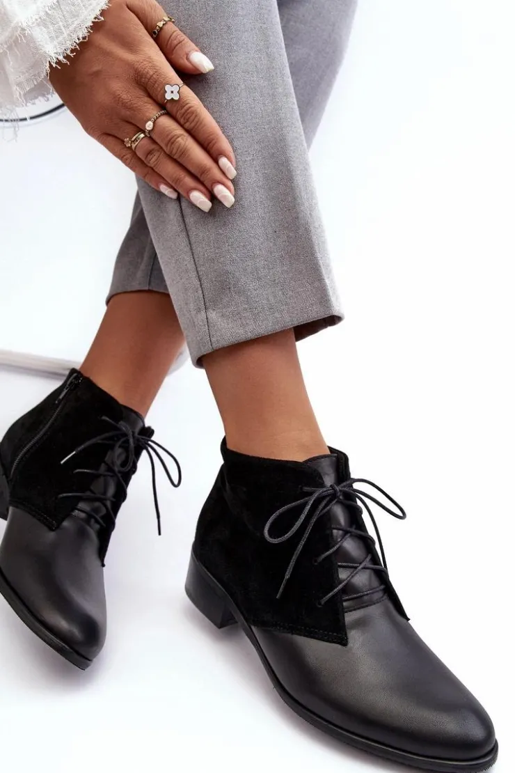 New Boto Modne Damskie Sznurowane Botki Czarne Kefora