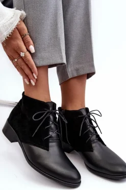 New Boto Modne Damskie Sznurowane Botki Czarne Kefora
