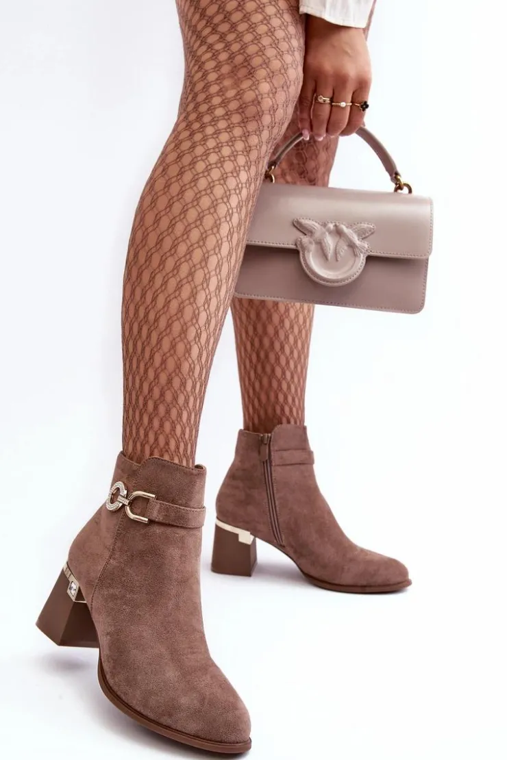 Boto Modne Damskie Zamszowe Botki Brązowe Nola