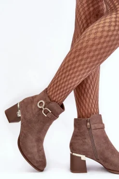 Boto Modne Damskie Zamszowe Botki Brązowe Nola