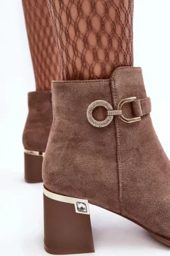 Boto Modne Damskie Zamszowe Botki Brązowe Nola