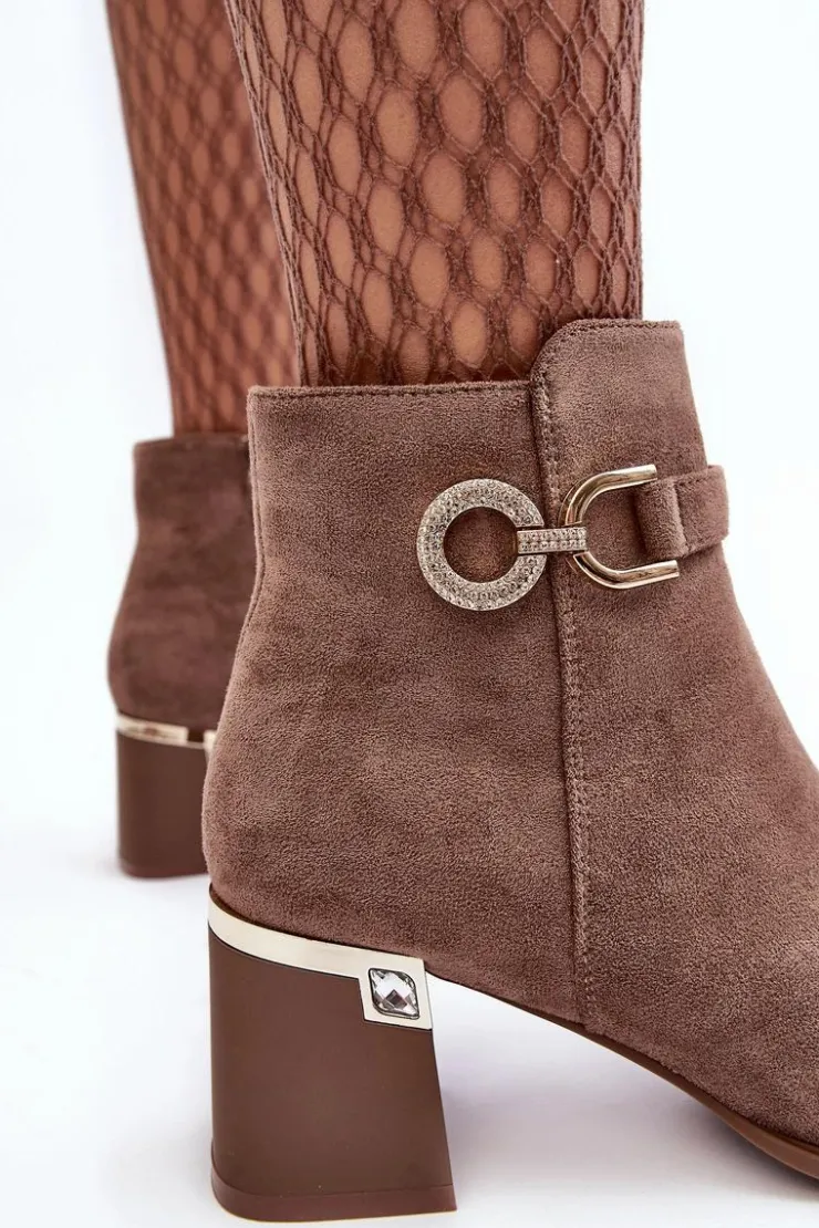 Boto Modne Damskie Zamszowe Botki Brązowe Nola