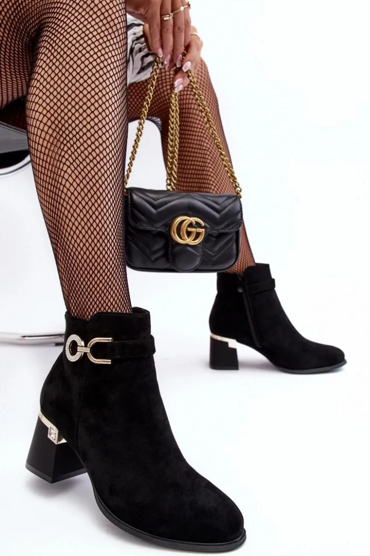 Boto Botki Wiosenne|Botki Na Słupku*Modne Damskie Zamszowe Botki Czarne Nola