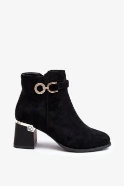 Boto Botki Wiosenne|Botki Na Słupku*Modne Damskie Zamszowe Botki Czarne Nola