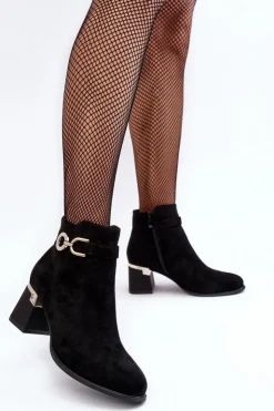 Boto Botki Wiosenne|Botki Na Słupku*Modne Damskie Zamszowe Botki Czarne Nola