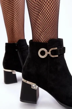 Boto Botki Wiosenne|Botki Na Słupku*Modne Damskie Zamszowe Botki Czarne Nola