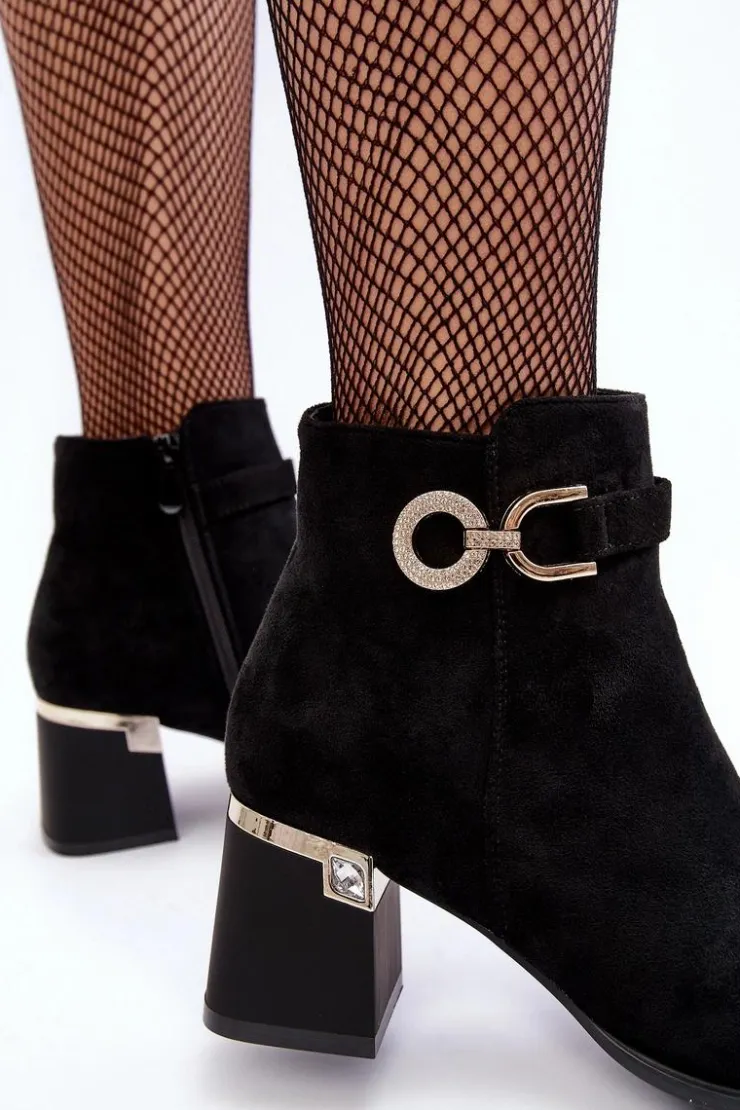 Boto Botki Wiosenne|Botki Na Słupku*Modne Damskie Zamszowe Botki Czarne Nola