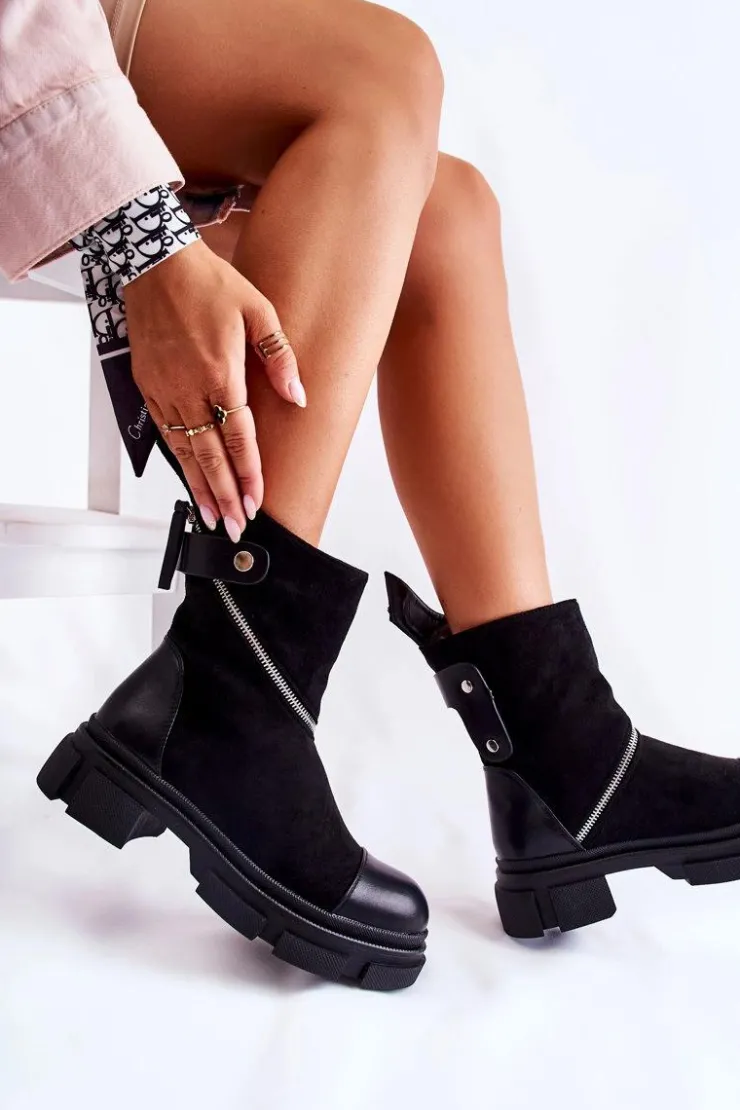 Damskie Boto Modne Damskie Zamszowe Botki Na Suwak Czarne Kandell