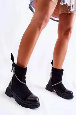 Damskie Boto Modne Damskie Zamszowe Botki Na Suwak Czarne Kandell