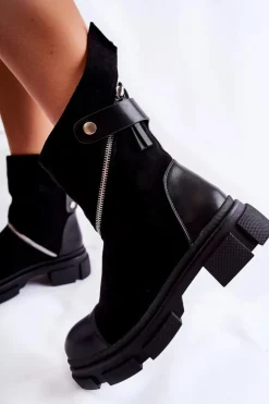 Damskie Boto Modne Damskie Zamszowe Botki Na Suwak Czarne Kandell