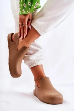 Boto Sandały Gumowe|Klapki Damskie Klasyczne*Modne Gumowe Chodaki Brązowe Meriko