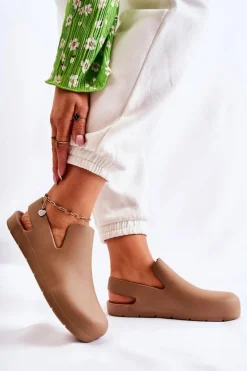 Boto Sandały Gumowe|Klapki Damskie Klasyczne*Modne Gumowe Chodaki Brązowe Meriko