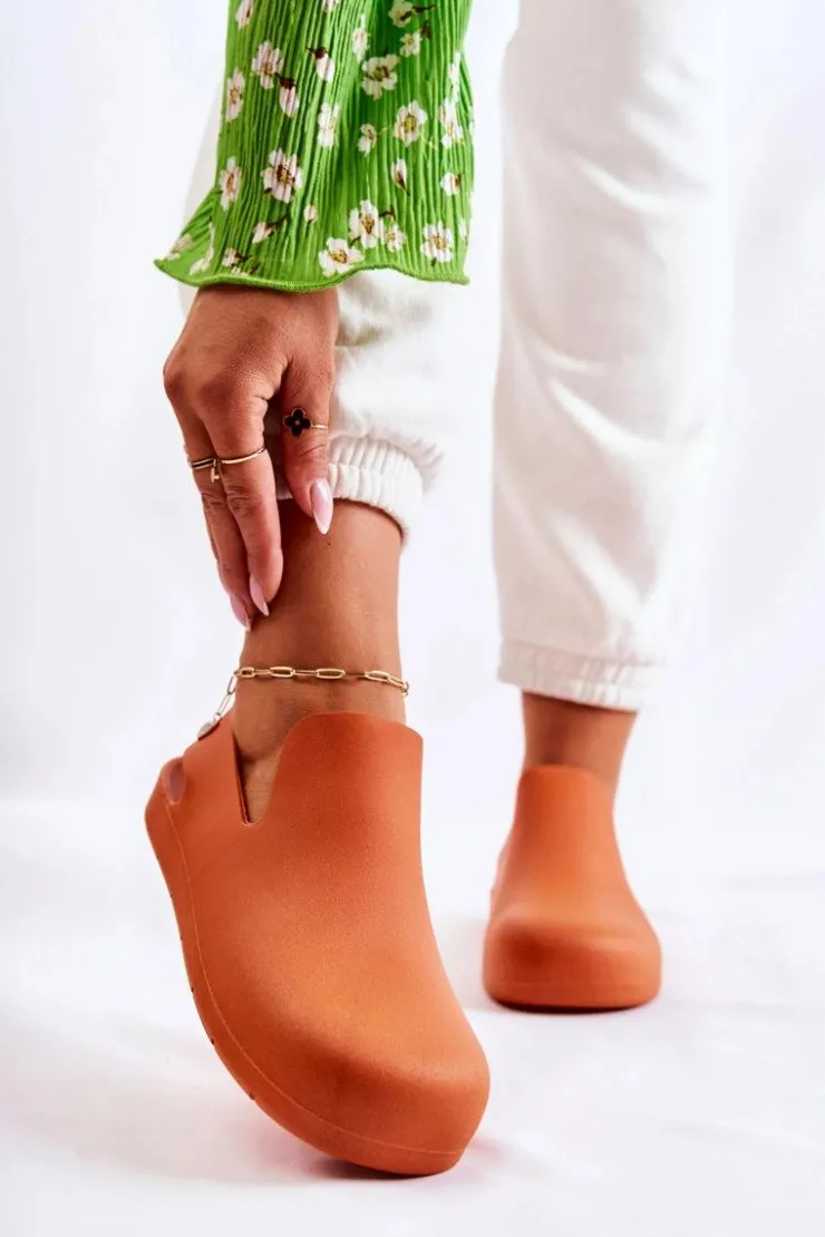 Boto Sandały Gumowe|Klapki Damskie Klasyczne*Modne Gumowe Chodaki Pomarańczowe Meriko Pomarańczowy