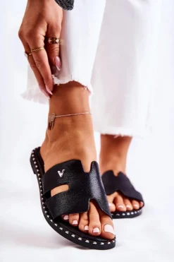 Buty damskie Vinceza Klapki Damskie Klasyczne*Modne Klapki Damskie Z Emblematem Czarne Miquel