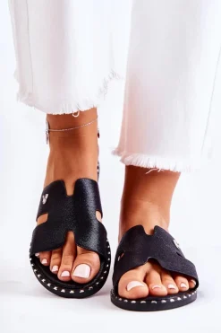 Buty damskie Vinceza Klapki Damskie Klasyczne*Modne Klapki Damskie Z Emblematem Czarne Miquel