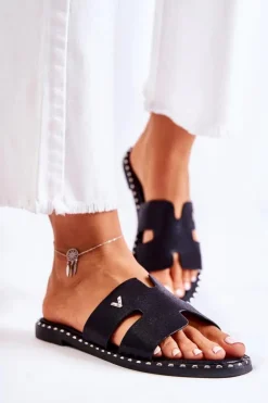 Buty damskie Vinceza Klapki Damskie Klasyczne*Modne Klapki Damskie Z Emblematem Czarne Miquel