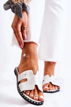 Damskie Buty damskie Vinceza Modne Klapki Damskie Z Emblematem Srebrne Miquel