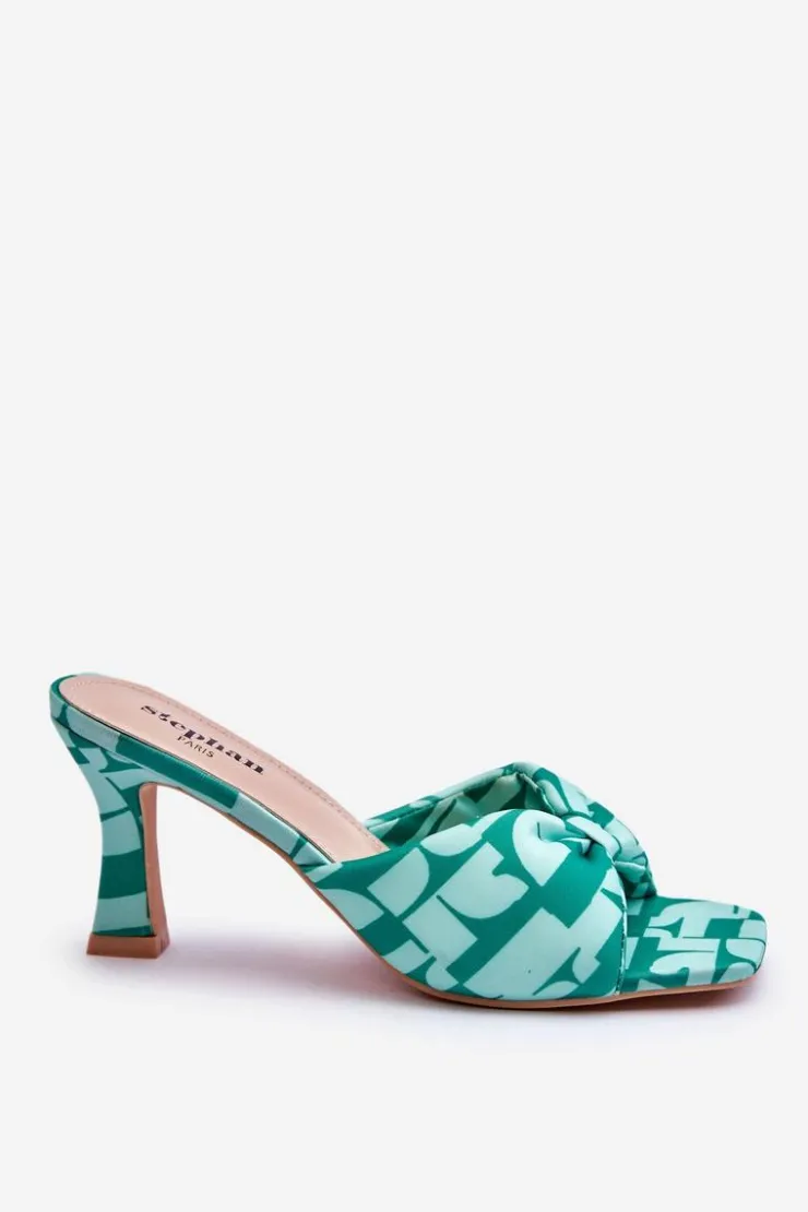 Boto Modne Klapki Na Obcasie W Print Zielone Floria