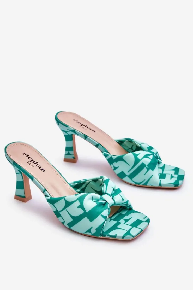 Boto Modne Klapki Na Obcasie W Print Zielone Floria
