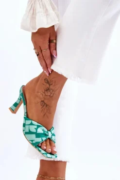 Boto Modne Klapki Na Obcasie W Print Zielone Floria