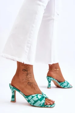 Boto Modne Klapki Na Obcasie W Print Zielone Floria