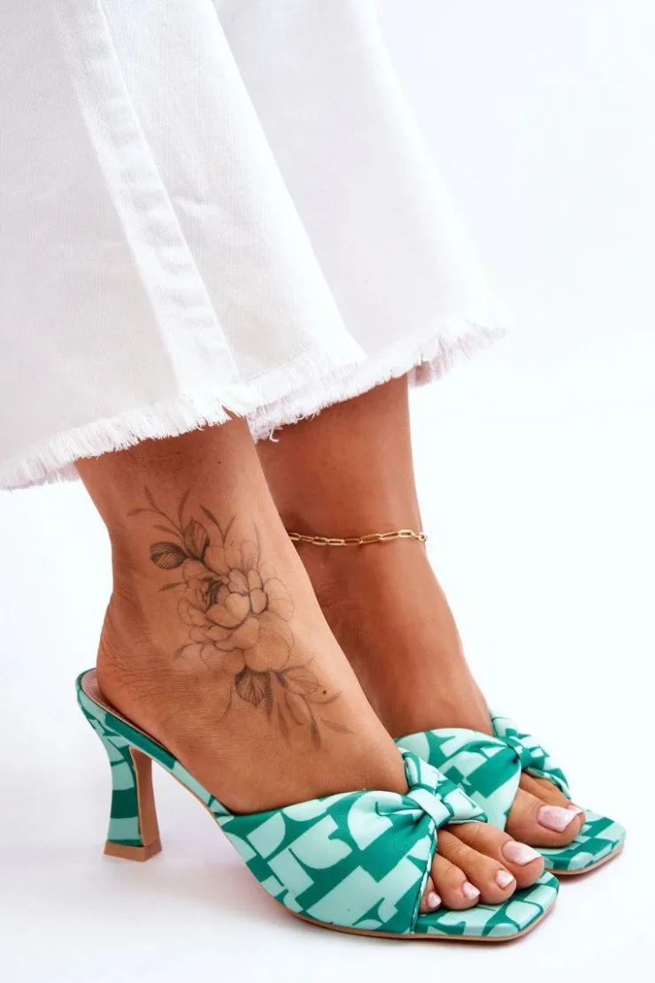 Boto Modne Klapki Na Obcasie W Print Zielone Floria