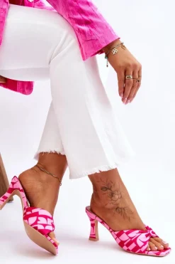 Damskie Boto Modne Klapki Na Obcasie W Print Różowe Floria