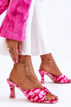 Damskie Boto Modne Klapki Na Obcasie W Print Różowe Floria