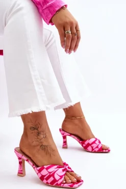 Damskie Boto Modne Klapki Na Obcasie W Print Różowe Floria